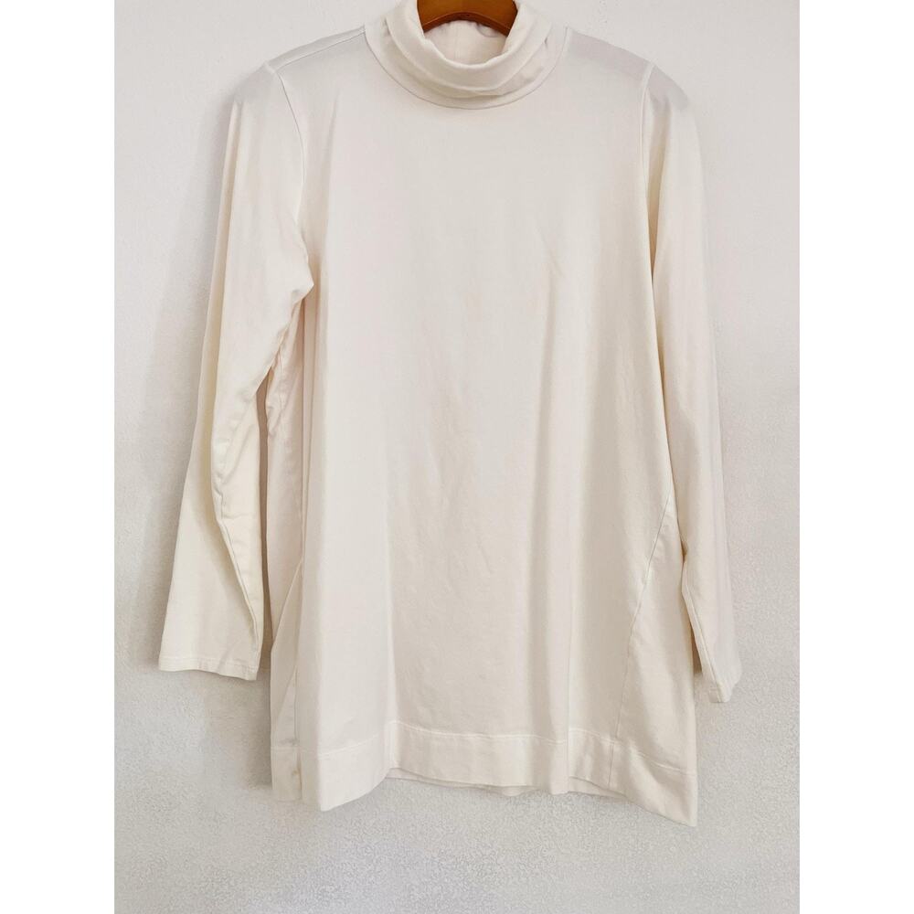 J. Jill Shirt Womens M Cream Luxe Supima Turtleneck Long Sleeve Tunic Top Jersey
